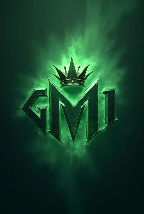 GM1 logo, green, background ghost, Crown over the letter M