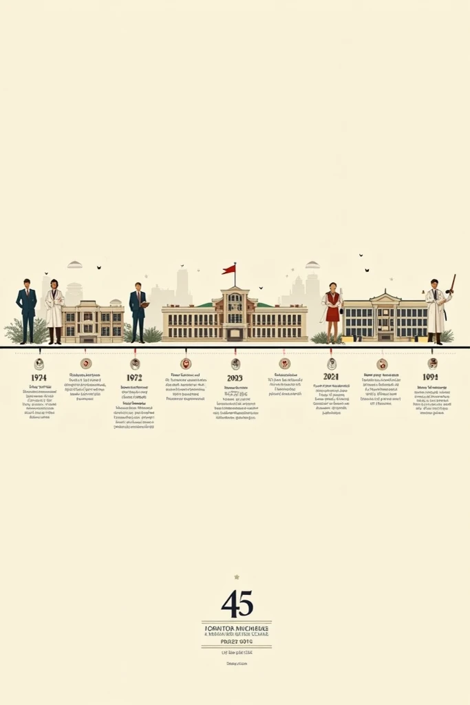 A classic and elegant timeline chart for St. Xaviers High School, celebrating 45 years of excellence from 1978 to 2024. The timeline is horizontal on a cream-colored background with a refined design. Key milestones include 1978 as the foundation year; 1981...