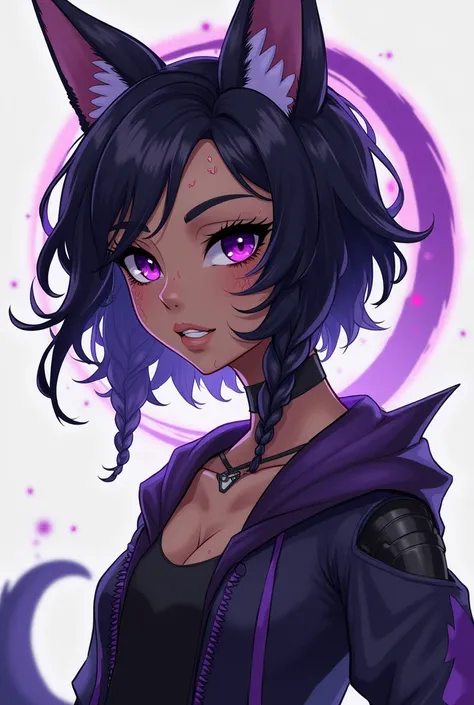 Gender: Female
Eye color: amethyst
hair color: black and purple 
hair type: short braids
Likes: cooking, drawing, video games, cleaning, music, LOVES praise (being called good girl)
skin: brown
personality: eclipse “mixed”
body: scars everywhere, prostheti...