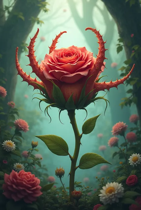 Rose combined with a carnivorous plant as if a student had done this less realistic job but in 2D you now use this one and add a background