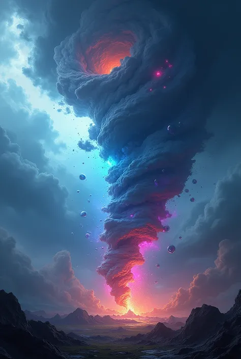 colorful swirling tornado, dramatic storm with vibrant colored bubbles, cinematic lighting, hyper realistic, 8k, photorealistic, masterpiece, digital art, fantasy, surreal, (best quality,4k,8k,highres,masterpiece:1.2),ultra-detailed,(realistic,photorealist...