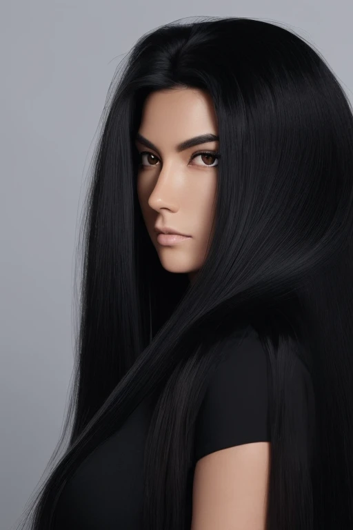 most very jet black hair,most very long hair,hair as long as rapunzel,most very lion hair,most very wolf hair,most very frizzy hair,coarse hair,most very spread hairstyle,thick hair,fluffy hair,most very heavy weight hair,womans hair is covering all left e...