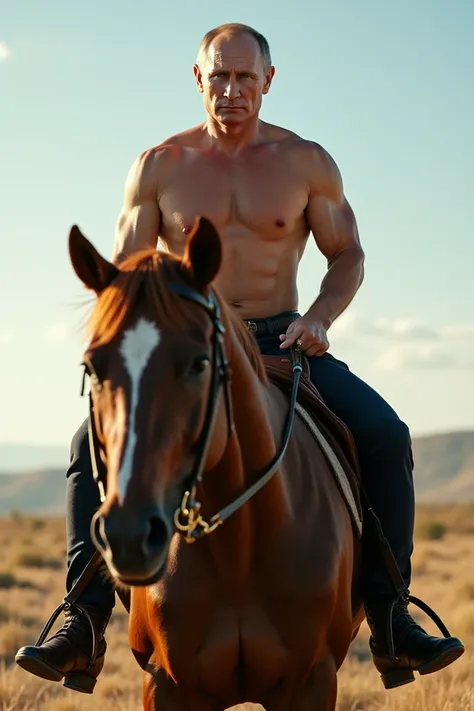 Putin riding his horse shirtless 