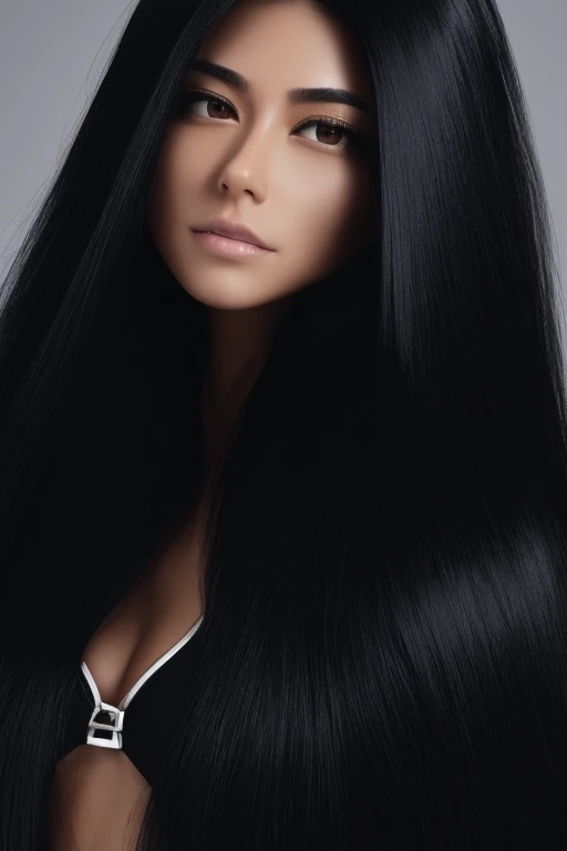 most very jet black hair,most very long hair,hair as long as rapunzel,most very lion hair,most very wolf hair,most very frizzy hair,coarse hair,most very spread hairstyle,thick hair,fluffy hair,most very heavy weight hair,womans hair is covering all left e...