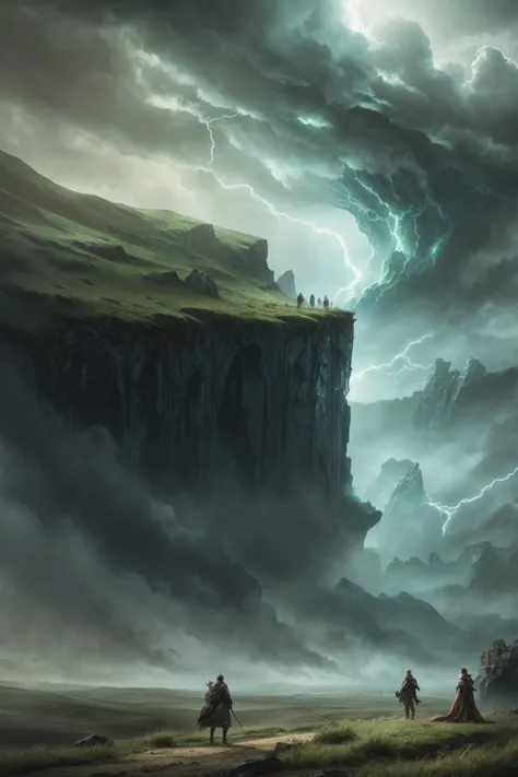  Epic Fantasy Illustration ,wind and storm,Barren Land, supernatural ,Greenish sky