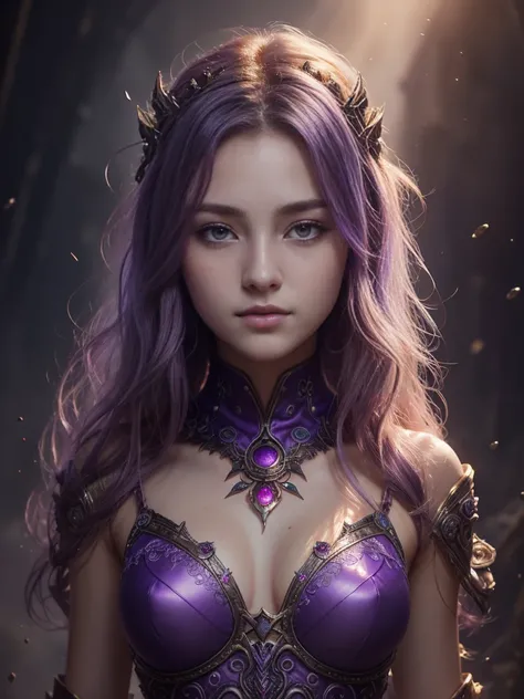 Zerg Queen Beautiful Girl: Lanlinger 18 years old, messy hair, oil painting, beautiful perfect face, soft skin perfect face, light purple and purple added, light red added, intricate details, splash screen, 8k resolution, masterpiece, cute face, mysterious...