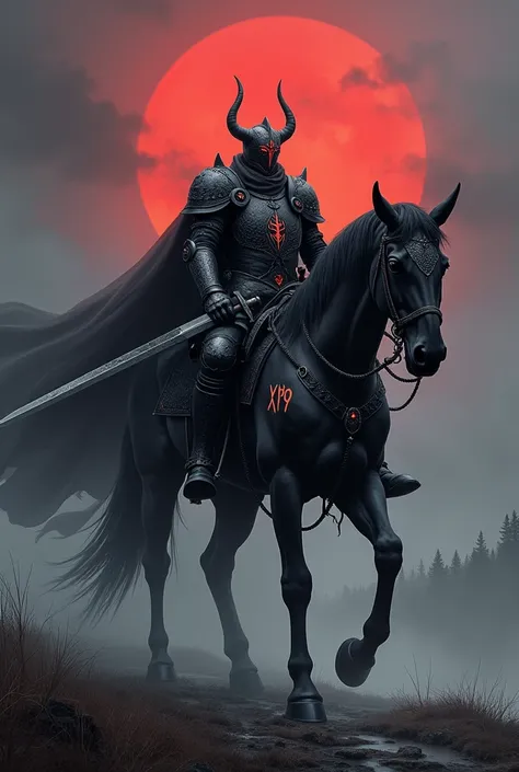 Devil knight on a horse ,  the horse has the lettering xp9