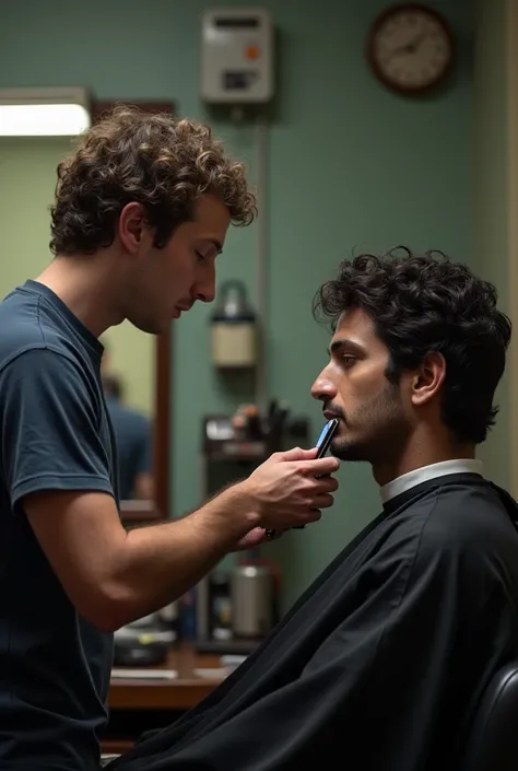 Mark zucker berg just looking secretly in an Indian persons phone while mark is cutting the persons hair 