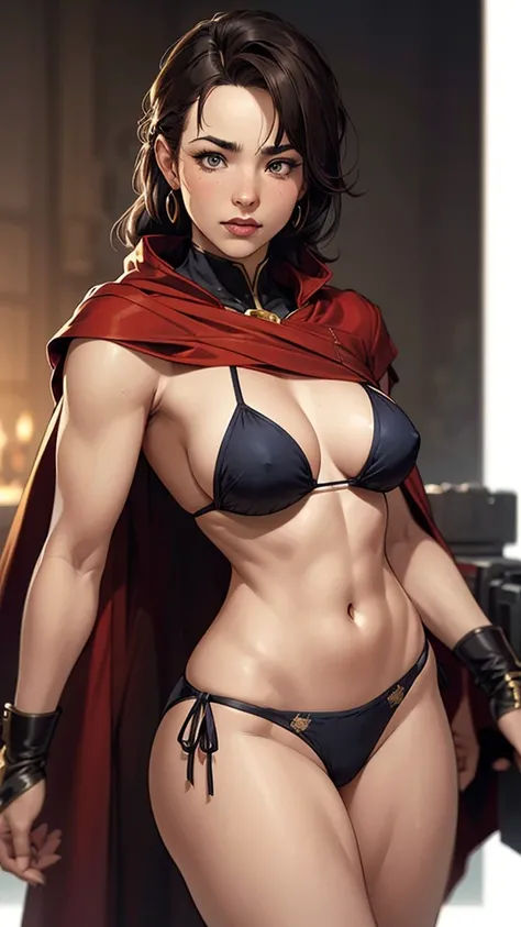 a close up of a woman in a bikini and a cape, extremely detailed artgerm, style artgerm, artgerm style, chris moore. artgerm, style of artgerm, in the style artgerm, artgerm. high detail, krenz cushart and artgerm, style of raymond swanland