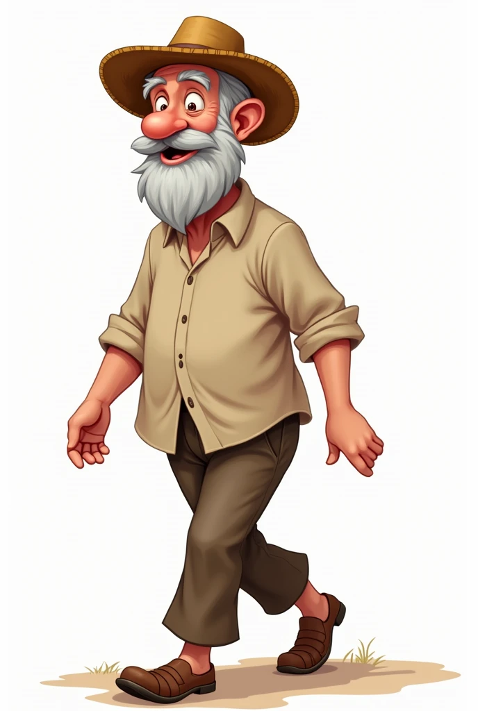 An older man wearing a straw hat , barba canosa, Simple clothes ,Png cartoon standing walking