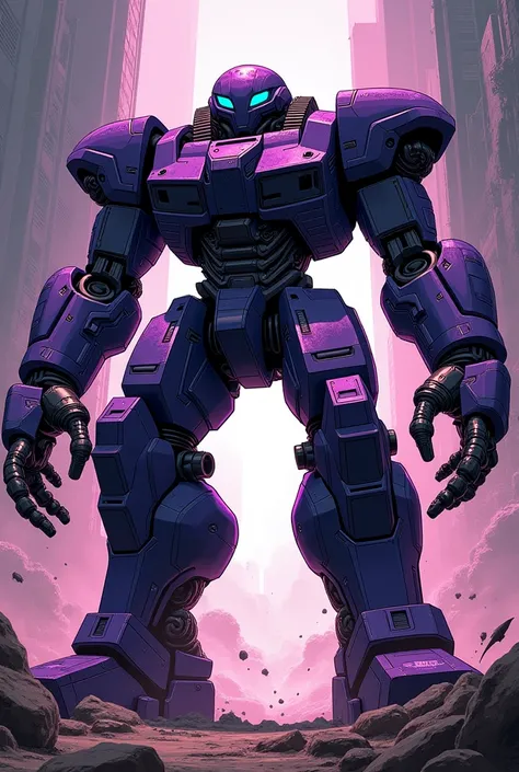 Four-armed, black and purple alien powerful, very large robot, comic style