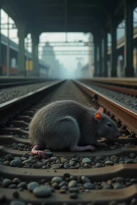 Give a pic where a rat died in the train tracks 