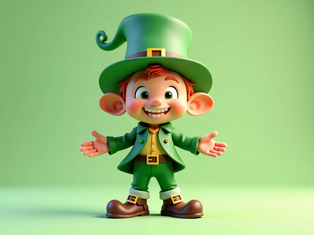 St. Patricks Day leprechaun, 3D render style, isolated