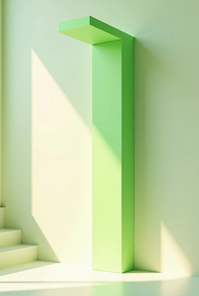 A bright white wall illuminated by sunlight with a long, large green handheld shower mounted on the wall