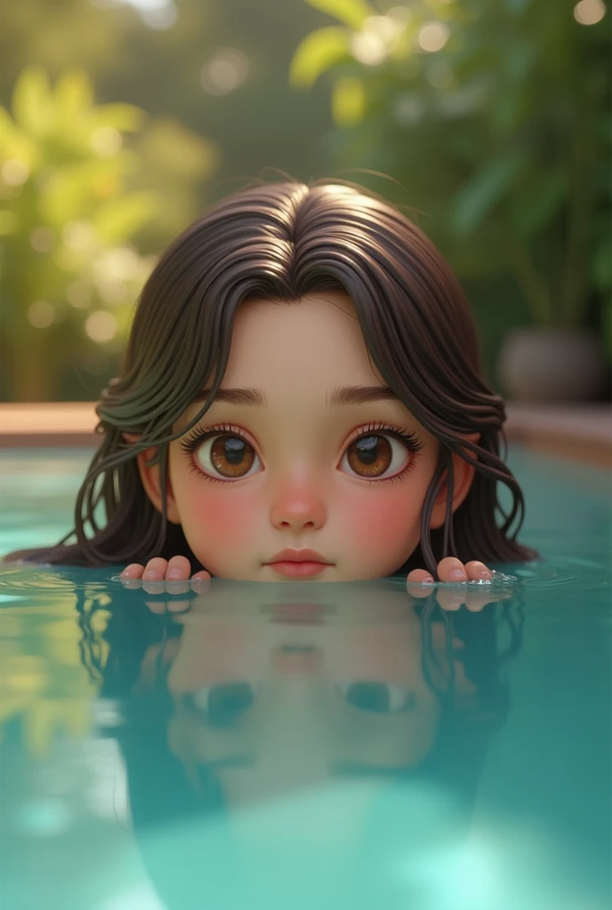 She generates Rebeca, a girl with pale skin, brown eyes, brown hair and a beautiful nose. (Hes in the pool with his sister)
