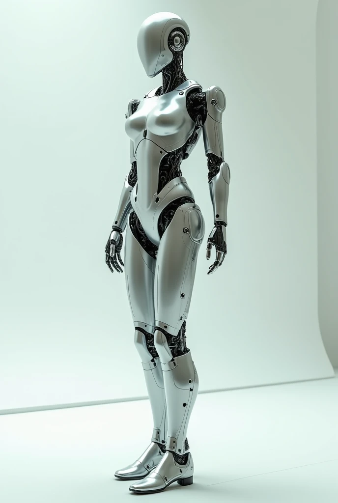 A tall android girl showing her feet 