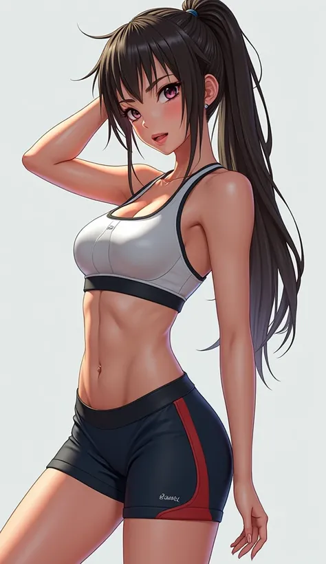 anime: Stylish image of a woman in a sports outfit posing for a photo,  A digital painting by Kentaro Miura, Art station, realism,  realistic anime style 3 d ,  anime style. 8K, [ Artedigital 4K ]!!,  anime style 4 k,  anime styled 3d,  Detailed Anime Digi...