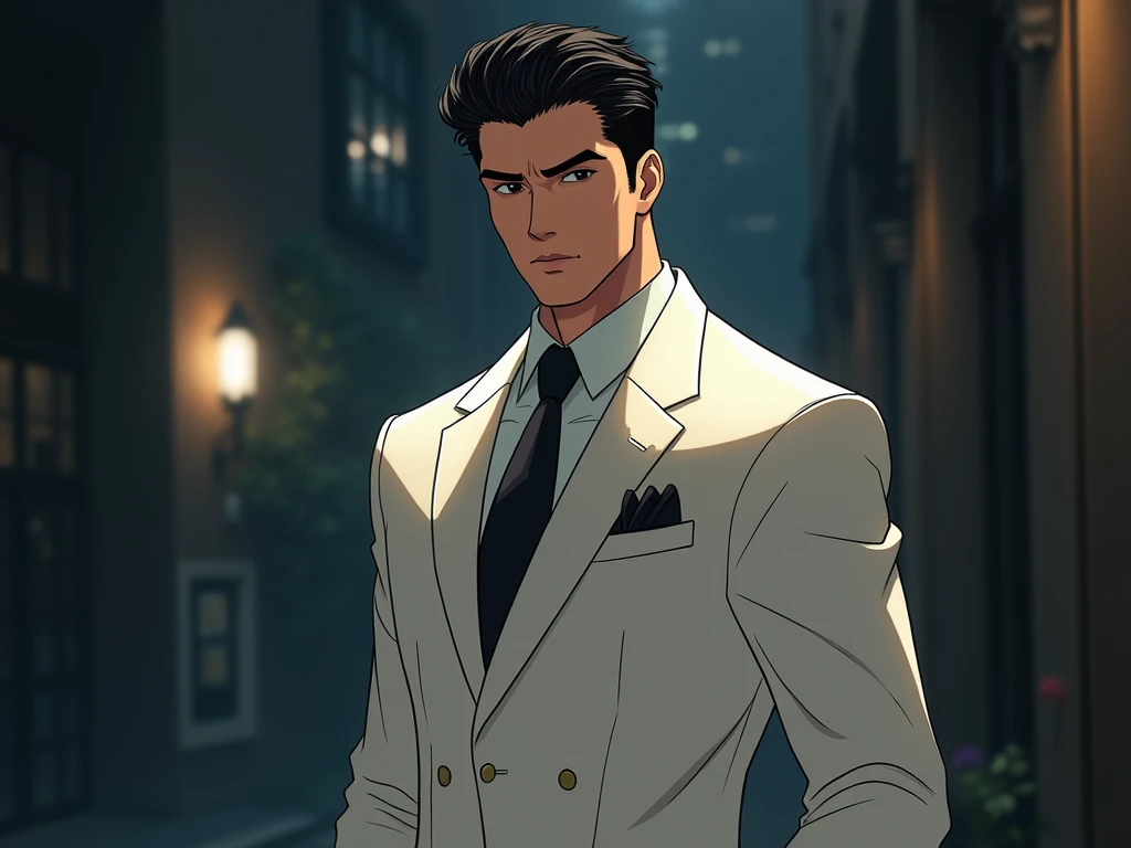 Anime images, 4K,  handsome Korean man , wearing white suit ,แนวมาเฟีย