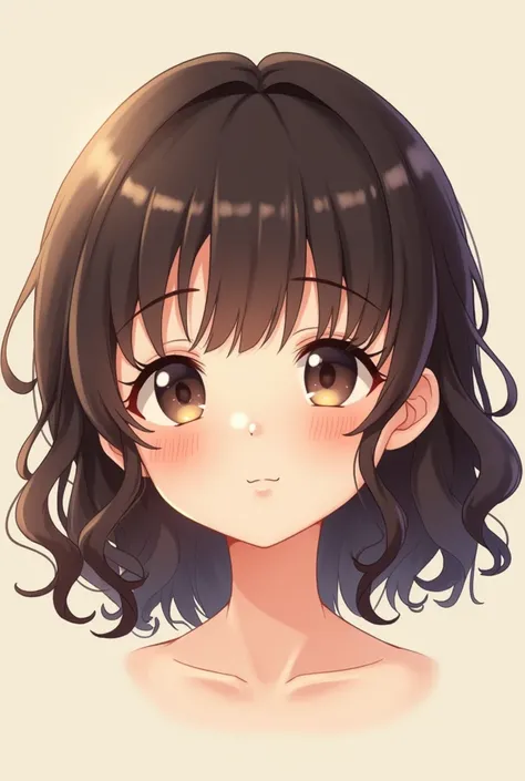  Face type diagnosis: Cute type, medium hair, female,Bangs curls, slightly thick, medium, inward curls ,NOT Illustration