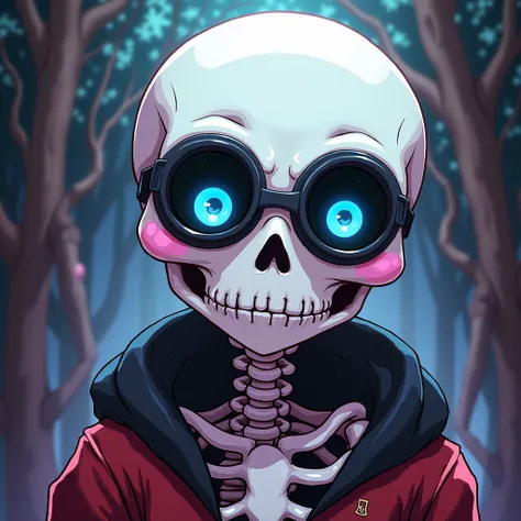 Sans the skeleton ,HD, HD, Bald, Blue eyes, Blush, Goggles, Anime, 