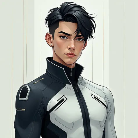 20 years old Human Handsome，black hair，One-piece suit ，Binary style 