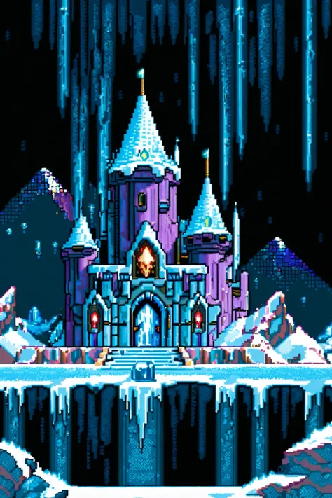 pixel art , The Legend of Zelda,Ice Castle,Magical World,Crystal-like ice