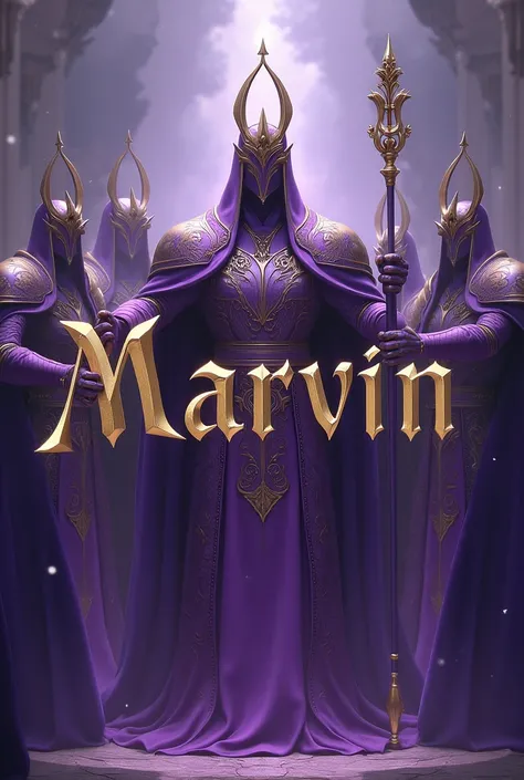 Written name Marvin surrounded by purple guards