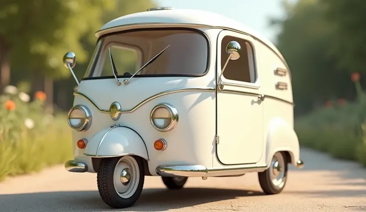 Tricycle camper colour white front view 