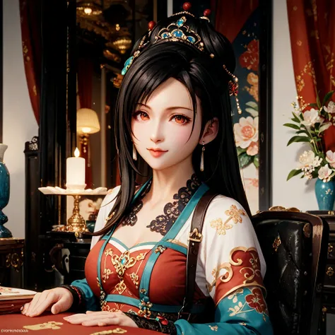 (( best quality)), ((masterpiece)), ( Details), （ perfect face）、The woman is Tifa Lockhart in a luxurious room and looks like a Chinese woman in her clothes and hairstyle