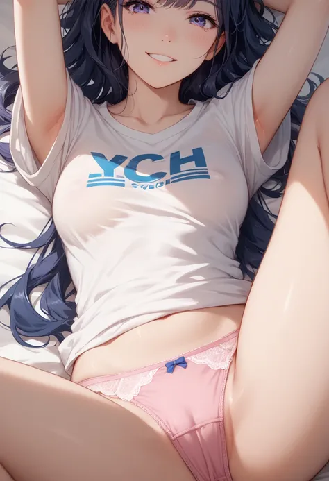 Look at your armpitsせ，blush，Look at your armpits， no background ， is transparent，T-Shirts，no nipples ，Staring at Peni，Leg spread， panties，Close your eyes，smile