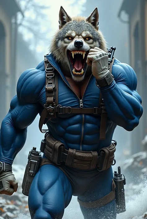 (A rugged beefy very muscular bulky old man), (wearing blue zipper wetsuit), (wearing realistic roaring wolf mask), removing his mask,  wearing bulky scuba gear, muscular physique, toned muscles, fierce, heroic, action, comic artstyle, bulky best quality, ...