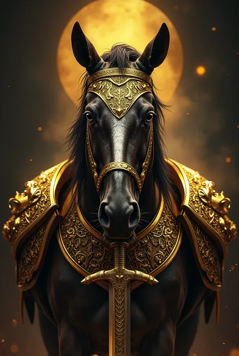 Hd 4k image.black and golden background.full protection cover horse with zulfikar sword(only ZULFIKAR SWORD).for carved display mobile.islamic wallpaper for android mobile 
