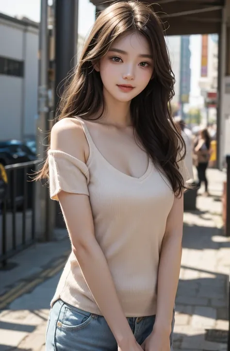  showing her upper body 。A lovely woman with an attractive soft smile 、 Casual tops and accessories enhance the appeal of a natural body。The background is simple、 A warm impression where her expression and vibe stand out 。

