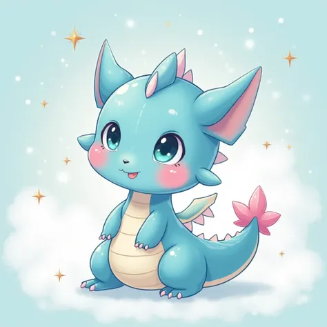 

 a super cute little character dragon in Japanese anime style :
 the scales shine in pastel blue gradation 、 Clear shadows and hand-drawn delicate wind outlines 。
 demeform style with big head and  。
 the scales shine in pastel blue gradation 、 small pin...