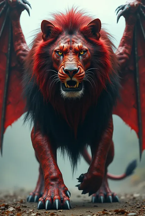 Six headed lion , four wings, red, black,conjunctivitis,Four legs