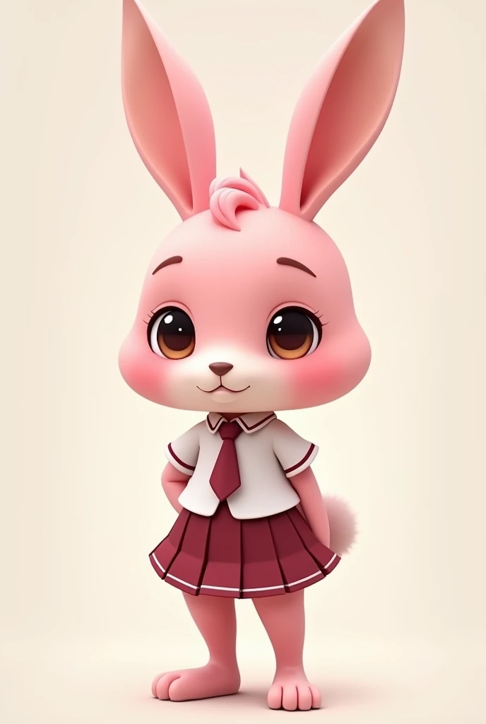 Pink Rabbit ,Long ears ,Two legs,Have breasts, wearing Thai school uniform