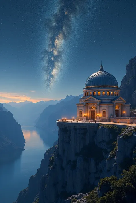 A celestial observatory built on a mountaintop, overlooking a sea of stars.