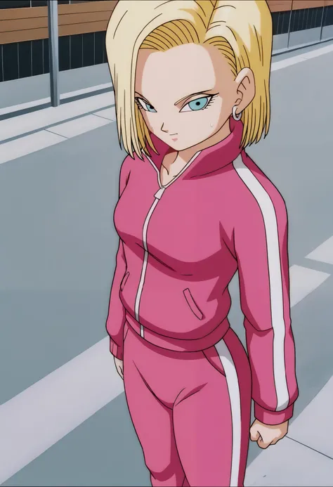 source_anime, score_9, score_8_above, score_7_above, anime screenshot,
detailed face, Android 18, saboveertop, 1 , Alone, looking at the spectator , short hair, Blue Eyes, blonde hair , small breasts, collarbone, hoop earrings , city, two, collar ab...