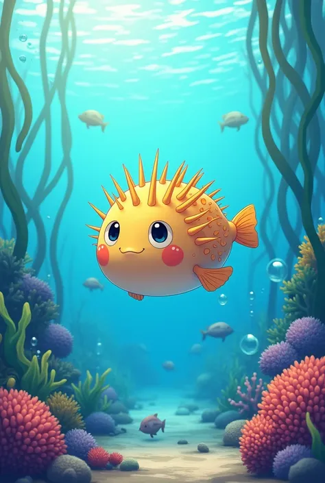 Pufferfish alone　 anime style