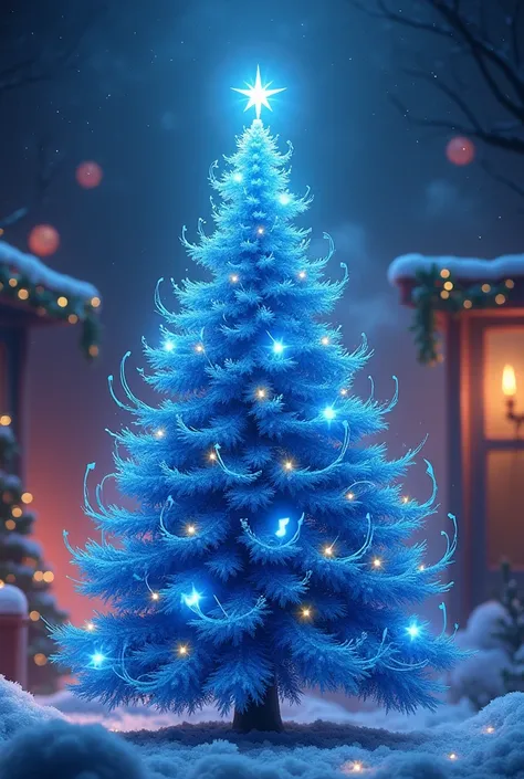 Blue Christmas tree with musical notes