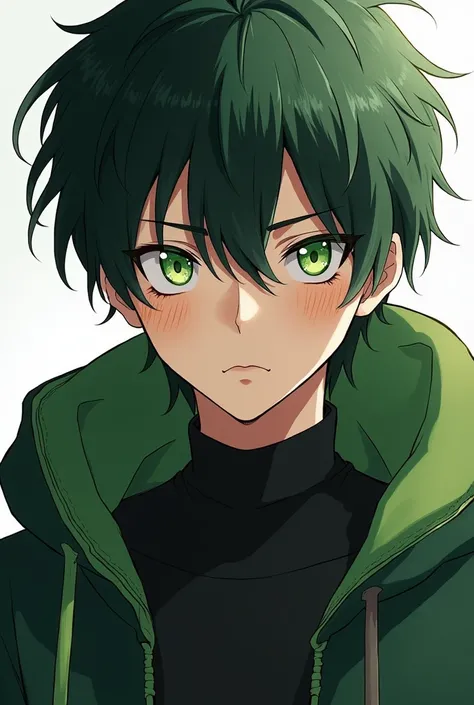 (photorealism:1.2), Haruto has dark green, wavy hair with a slight brownish tint that reflects his mothers influence, often falling messily over his forehead. His bright emerald green eyes, inherited from Izuku, are striking and full of curiosity. Freckles...