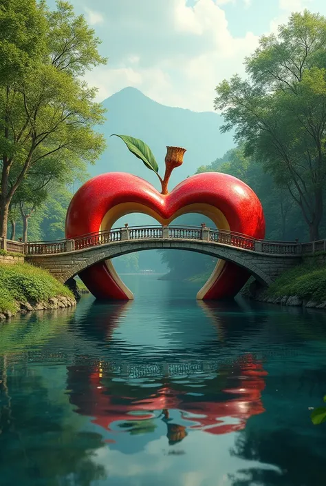 A bridge on the river like apple 
