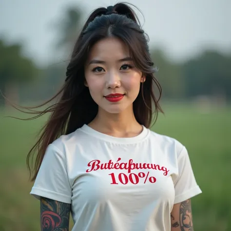 Asian girl with tattoos beautiful tattoos ,  Professional 4K Photos  , Woman in cool posture ,  white-pink skin, glossy tiled skin  , Beautiful eyes ,  Beautiful Thai Celebrity  ,  Big Bust ,  has a chest size of 36 inches  ,  Abdominal muscles, strong ,  ...