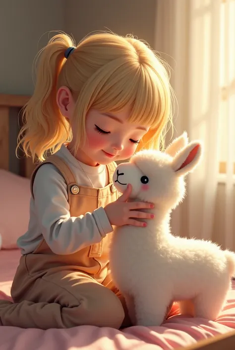 (( best quality)), ((masterpiece)), detailed, 1 girl, s,  with blond hair ,  pigtailed , plays doctor ,  heals a soft toy llama