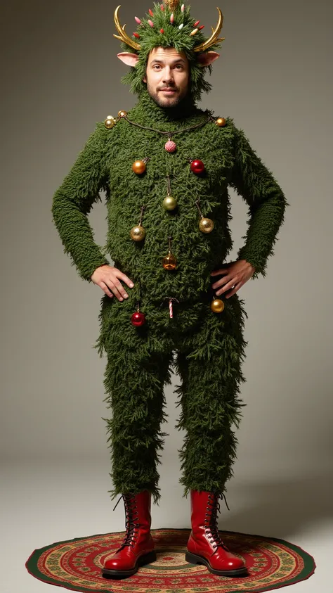 photorealistic portrait of creature of (Christmas tree:1.2) ,(Art by Giuseppe Arcimboldo:1.2),(Christmas theme),(),(), (elegant),(hands on hips:1.5), high quality,() ,(highly detailed tree texture),Christmas motif accessories,,(), ( boots),(Christmas atmos...