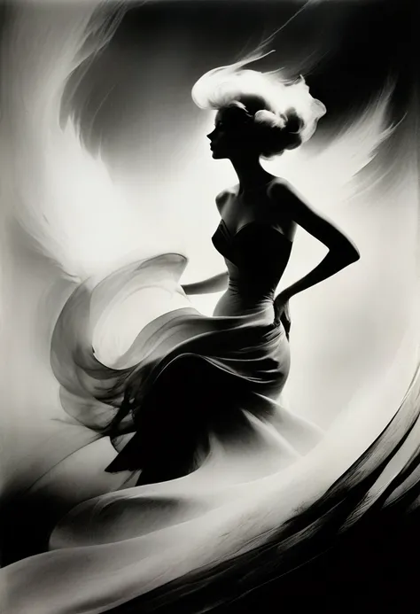 ( in Lillian Bassman style:1.8),(Mysterious landscape),Full of suspense,fantasy, dark , dark ,atmospheric,desert，tornado,