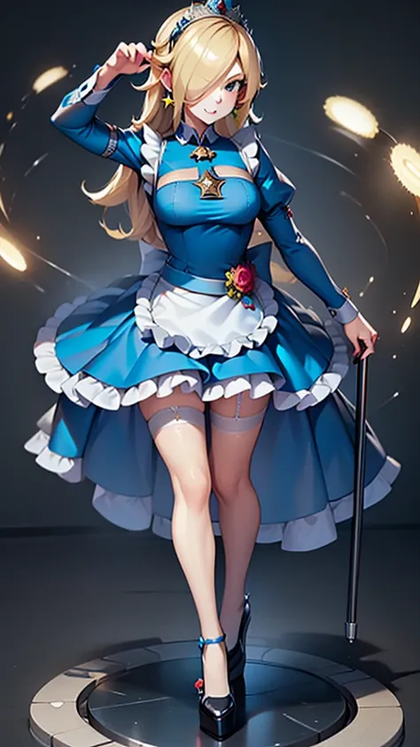 ((((masterpiece, best quality ,Ultra delicate, 16k,high resolution,solo)))),princesa rosalina, blue dress, big breasts, adult body, starry sky, semblante angelical
,smile,maid costume