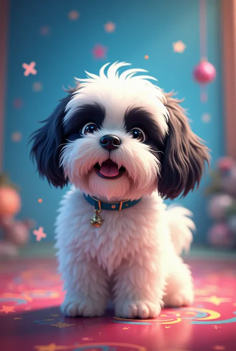 White dog with black face shih tzu on poster of new Disney movie poster a "kawuś "