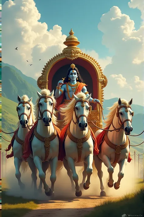 4 horses pull the chariot driven by Krsna