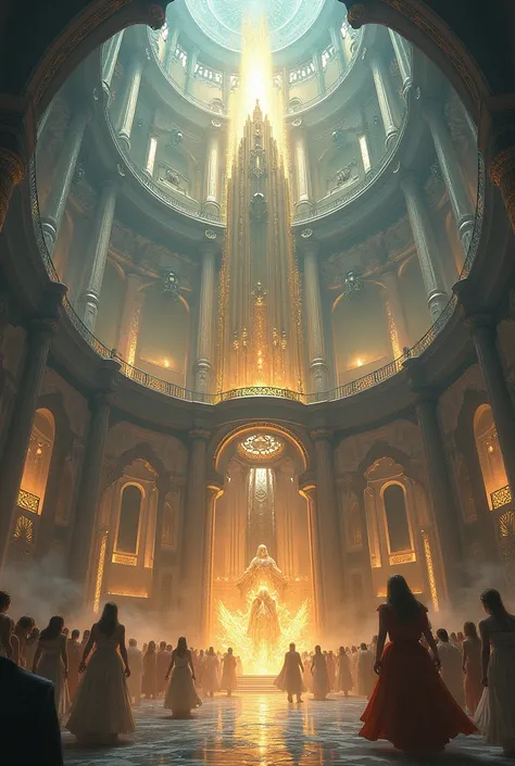 a portrait of castle in heaven  of gods and goddesses, inside of the castle, for background make it simple